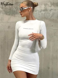 Urban sexy jurken hugcitar lange mouw o nek letter afdrukken elegante bodycon mini prom jurk herfst winter vrouwen streetwear feest y2k outfit 230630