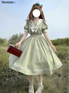 Urban Sexy Jurken Japanse Zachte Zus Leuke Lolita Jurk Vrouwen Zoete Bladerdeeg Mouw Slanke deuk Jurken Party Retro Meisjes Boog Salior Kraag vestidos 240223