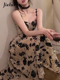 Urban sexy jurken Jieur Gaun Midi Tali Bunga Musim Panas 2023 Elegan Tanpa Lengan Wanita Pesta Malam Mode Korea 230517