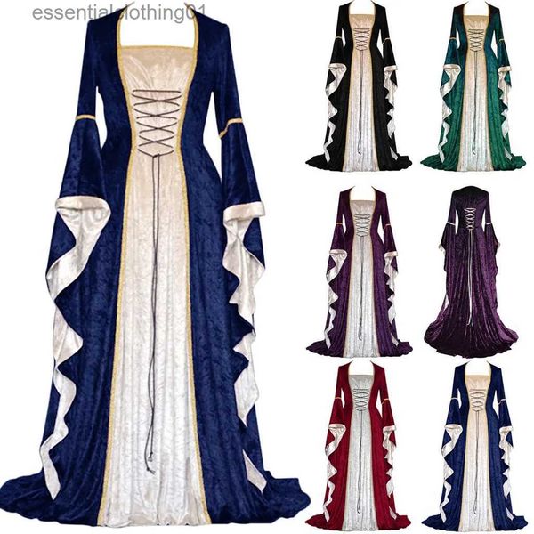 Robes Sexy Urbaines À Lacets Halloween Vêtements Robe Femme Vintage Médiéval Longueur Au Sol Renaissance Gothique Sorcière Robe Vintage Robe Cosplay L231208