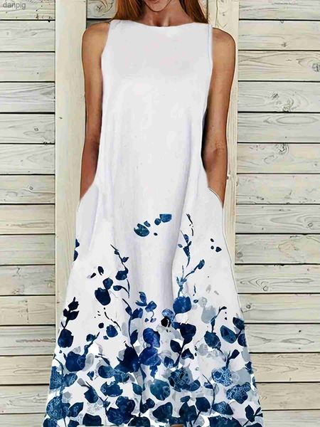 Robes Sexy urbaines grande robe à encolure ras du cou à imprimé floral jupe longue Y240402