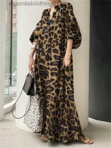 Stedelijke sexy jurken Maxi-jurk met luipaardprint voor dames Oversize losse lange jurk Fe Zomer V-hals Bladerdeeg Sle Casual vakantie Strand zonnejurk Gewaad L231208