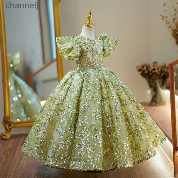 Robes sexy urbaines petites filles Pageant Maxi robes de bal de luxe élégantes pour les mariages et les fêtes formelles enfants robe longue de soirée vert Matcha yq240327