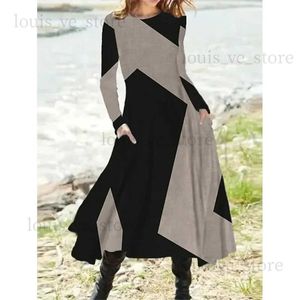 Robes sexy urbaines Robe longue décontractée Style ethnique rétro Automne et hiver Manches longues Surdimensionné Swing Maxi Robes Patchwork Streetwear Robes T231214