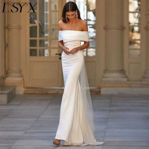 Stedelijke sexy jurken LSYX Elegante off-shoulder rugloze zeemeermin trouwjurk voor dames 2024 Eenvoudige crêpe sweep trein minimalistische bruidsjurk yq240329