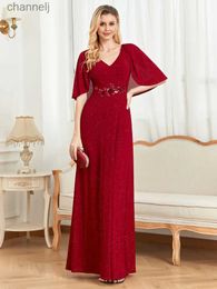 Robes sexy urbaines Lucyinlove élégant rouge brillant col en v robe de soirée formelle 2024 femmes manches courtes sirène fête de mariage longues robes yq240327