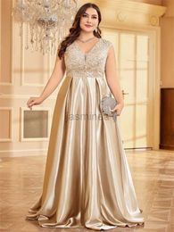 Urban sexy jurken Lucyinlove Plus size luxe goud Goud satijn v-hals avondjurk vrouwen satijnen bruiloft feest prom vloer lenght cocktail jurken 24410