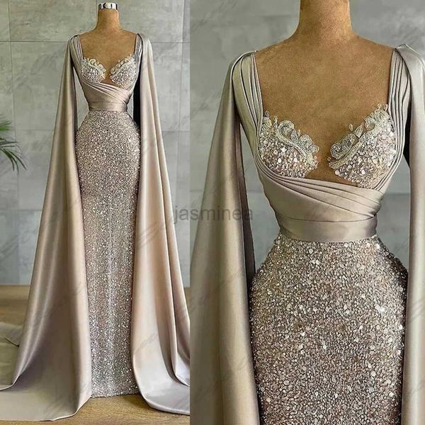 Vestidos sexy urbanos lujosos vestidos de noche con cuentas brillantes para mujeres Sexy Mermaid fuera de los hombros Mangas largas de moda Cuello cuadrado Prom Prom Gowns 2024 24410