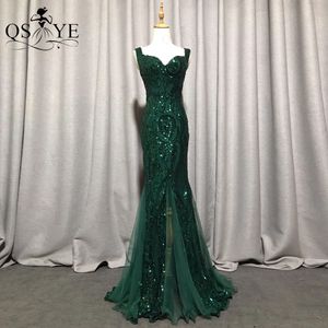 Stedelijke sexy jurken Luxe smaragdgroene avondjurken Groen Lovertjes Lange zeemeermin Galajurk Glitter Elegante feestjurk Patroon Kant Formele kleding 230824