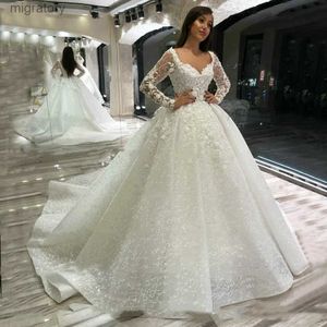 Robes sexy urbaines de luxe en dentelle de mariage à manches longues 2023 robe de mariage perlée appliquée robe de bal de mariée arabe robe noiva yq240329