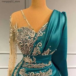 Stedelijke sexy jurken Luxe gala-avondjurken met lange mouwen Formele gelegenheidskleding Goud Applicaties Kralen Jager Pure hals Arabisch Robe de soriee 2023 BC10417 Q240307