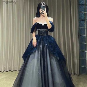 Stedelijke sexy jurken Marineblauwe avondjurk Lovertjes Empire Off-shoulder Mode Bling voor dames Prinses Luxe Tule Bruiloft Galajurken yq240329