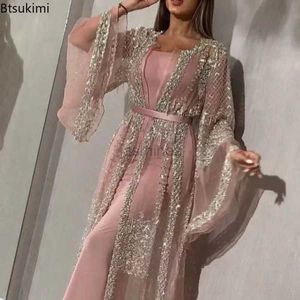 Robes sexy urbaines nouvelles 2024 femmes musulmanes musulmanes abaya dubai robe musulmane de luxe paillettes de classe haute broderie en dentelle kaftan islam kimono noir robe maxi 24410