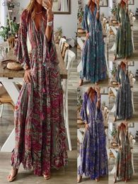 Robes sexy urbaines 23 novembre 2019 Bohemian Cross Bohemian Style Pleted Sleeve imprimé en V Robe de vacances à taille haute avec dentelle adaptée aux femmes Y240402