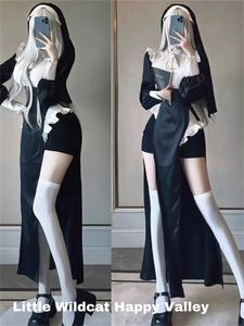 Urban Sexy Robes Nun Cosplay Costume Femmes Déguisement Ensemble Halloween Party Roleplay Outfit Adulte Noir Noël Up 230829
