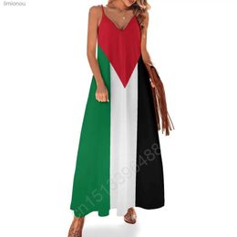 Robes urbaines sexy drapeau de la Palestine imprimer nouveau décontracté sans manches robe longue femmes col en v robe imprimée Swing robes rétro 240223