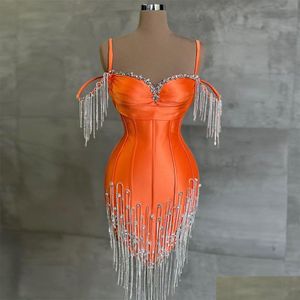 Urban sexy jurken feestaankomst oranje korte prom kristallen kwastje sweetheart dames cocktail avondjurken op maat gemaakt 230310 drop de dhnis