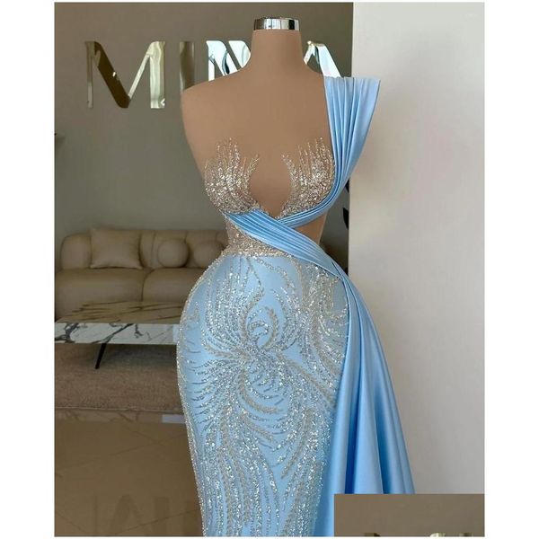 Robes sexy urbaines Party Blue Prom Y One SHODER SQUINS APPLIQUES PLAIES ROBES DE SOIRIT