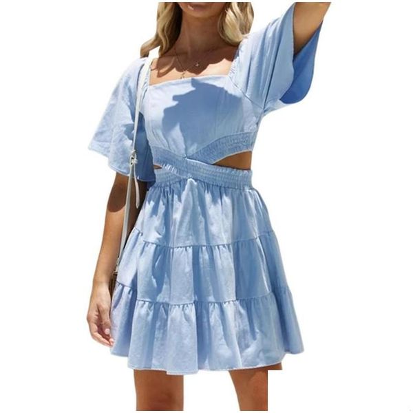 Robes sexy urbaines fête des femmes robe d'été robe midi midi manche carré couche ruched bched élastique curieux fêtard / club / bar style dho7l