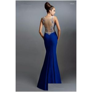 Urban sexy jurken feest y backless vestido de festa 2023 mode kralen mouwloze long royal blauw zeemeermin avondjurk prom jurk dr. Dhbjf