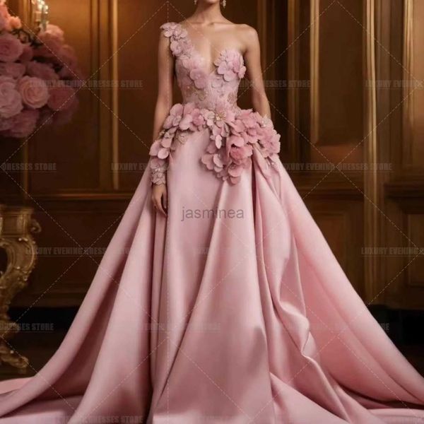 Robes sexy urbaines pastrol chérie robes de soirée roses femme une ligne 3d fleurs sexy one épaule formelle princesse élégante de fête de bal robes 24410