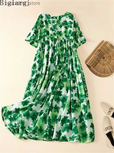 Stedelijke sexy jurken Plus size zomer geplooide vintage gebloemde jurk Casual trui dames dames katoenen gestreepte printjurken Dames losse lange jurk L240309