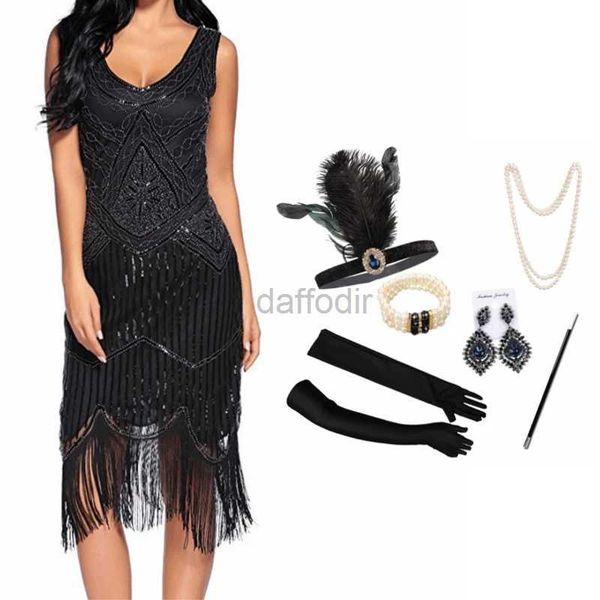 Robes sexy urbaines plus taille XS-4xl Femmes 1920S Sequin Vintage Full Fringed Déco Inspiré Robe Robe Roaring 20s Great Gatsby Vestidos 240410