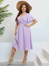 Robes sexy urbaines violet élégant court esclave femme longue robe rétro décontractée imprime grande robe mousseline femme plus taille longue robe y240402