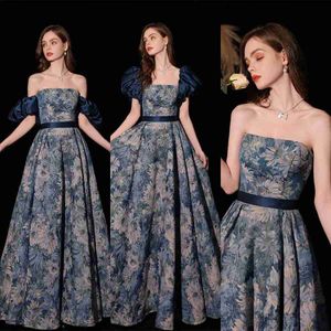 Stedelijke sexy jurken Echte foto galajurk Blauw bloemenpatroon A-lijn prinses Feestavond met afneembare mouwen Robe De Marie yq240327