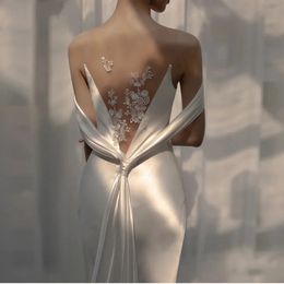 Stedelijke sexy jurken Robe de soiree mariage Satijn Zeemeermin Trouwjurk Backless Bloemen Borduren gewaad marie sirene 231018