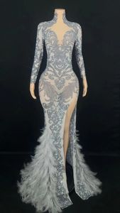 Robes urbaines Sexy Robe Longue à Plumes pour Femme Tenue de soirée élégante de Mariage de Bal de Scène pour Chanteur 231206
