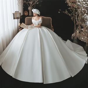 Stedelijke sexy jurken Robes De Mariage Satijnen baljurk Trouwjurk Off-shoulder Eenvoudig Hochzeitskleid Lace Up Back Sukienka Na Wesele Gelinlik 231202