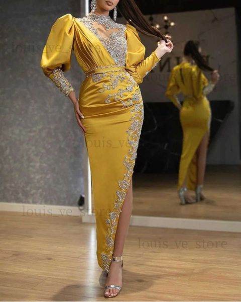 Robes Sexy urbaines Satin paillettes décoration mince Banquet femmes Robe de soirée jaune plusieurs tailles fermeture éclair grand ourlet Robe femmes élégante Robe formelle T231202