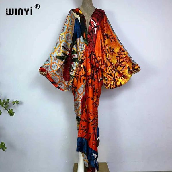 Robes sexy urbaines sexy Bech de haute qualité roulée à la main Feel Silk Rayon Fashion Imprimé 2021 Winyi Maxi Womens robes Long Beach V-Cold Bohemian Robe D240427