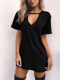 Urban Sexy Jurken Sexy Elegante Jurk Wrap Diepe V-hals Uitgesneden Losse Jurk Vrouwen Effen Kleur Korte Mouw Mini jurk Club Party Vestidos 230614