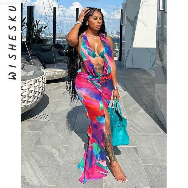 Urban Sexy Dresses Sexy Low Cut Backless Casual Maxi Dress Mujeres sin mangas High Slit Long Sundress 2023 Summer Beach Vacation Y2K Ropa L230711
