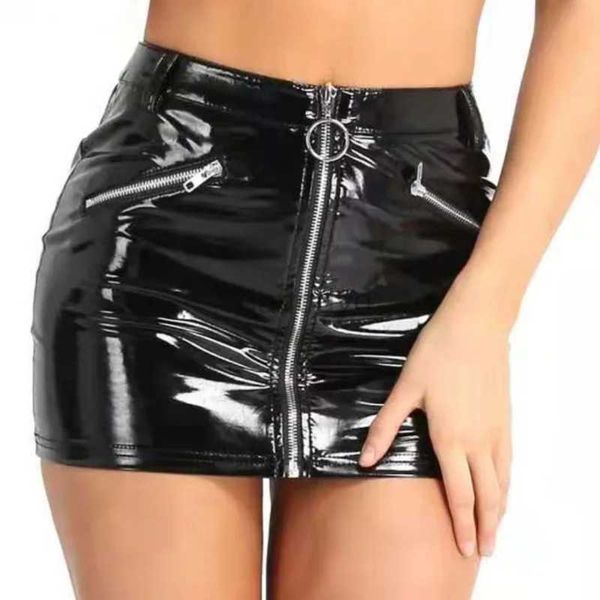 Vestidos sexy urbanos Sexy PVC Leather Shorts Falda Mujeres Negras Black High Wisted A-Line Skirts Y2K Streetwear Femenino Hot Girl 240403