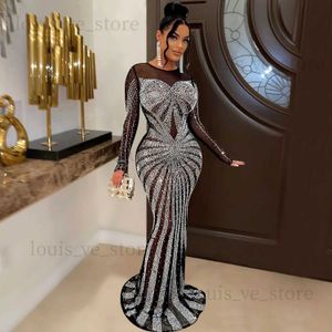 Robes sexy urbaines Sexy strass cristal maille voir à travers la robe Maxi Sparkle femmes anniversaire nuit Clubwear longues robes de soirée T231202