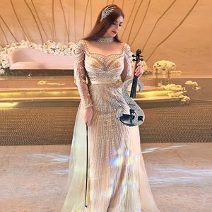 Stedelijke sexy jurken Sharon Said Luxe champagne zeemeermin Dubai-avondjurk met afneembare overrok Arabische dames bruiloft formele feestjurken SS265 230810