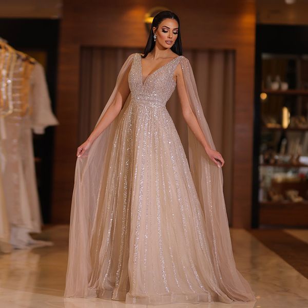 Robes sexy urbaines Sharon Said Robe de soirée de luxe Nude Dubai avec manches cape Blush rose arabe formelle pour les femmes fête de mariage SS322 230810