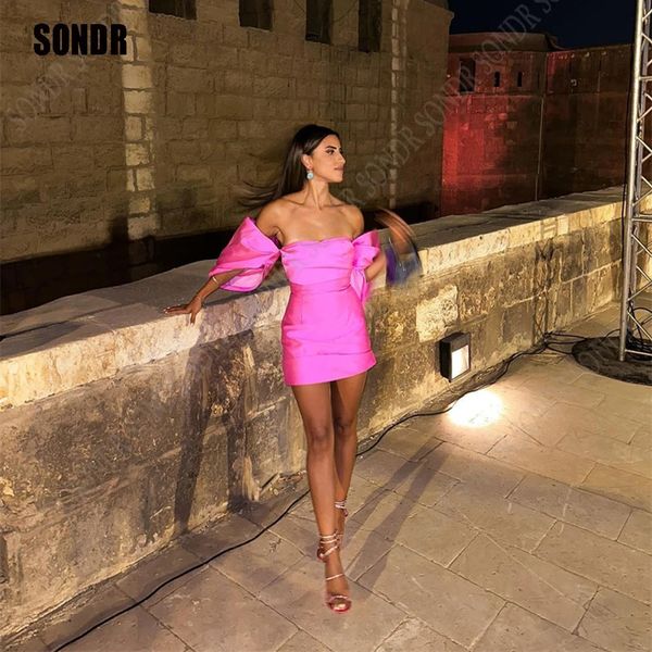 Urban Sexy Dresses SONDR robes de bal courtes en Satin rose moderne dubaï femmes arabes perles brillantes Mini robe de Cocktail Sexy robes d'anniversaire de soirée 231219