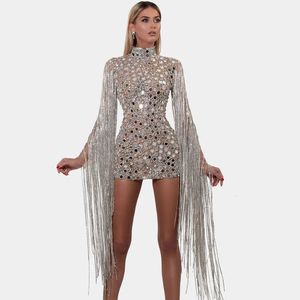 Robes Sexy Urbaines Cristaux À Paillettes Scintillantes Gland Manches Courtes Dres Anniversaire Célébrer La Fête Mesh Transparent Stage Show Wear 230629