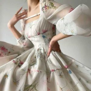 Urban sexy jurken lente 2023 Nieuwe Franse jurk vis bot slanke print Eerste liefde Fairy Tea Break Long Dress Vestido Feminino 240410