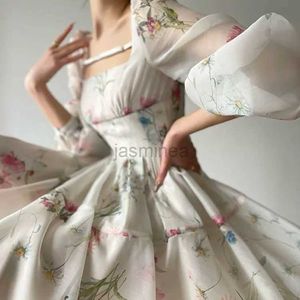 Urban sexy jurken lente 2023 Nieuwe Franse jurk vis bot slanke print Eerste liefde Fairy Tea Break Long Dress Vestido Feminino 24410