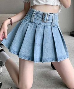 Urban sexy jurken lente zomer 2024 Nieuwe hoge taille dames denim korte rokken met een spijkerbroek rokken met randen vrouwelijke geplooide sexy mini rok y2k rok 240403