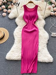 Miejskie seksowne sukienki letnia dzianinowa sukienka na ramiączkach Dres Tank elastyczna talia Bodycon Sundress kobieta plaża Split Backless długa 230712