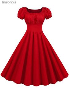 Stedelijke sexy jurken zomer vrouwen jurk sexy bladerdeeg mouw casual vintage pin up feestjurk effen elegante midi zonnejurk 240223