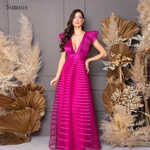 Stedelijke sexy jurken Sumnus fuchsia elegante avond Saoedi-Arabië V-hals vlek backless lange gewaden de party op maat gemaakt y230825