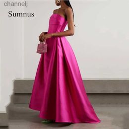 Robes sexy urbaines Sumnus Fuschia A-ligne de soirée sans bretelles en satin robes de bal sans manches occasion formelle robe de soirée princesse Arabie Saoudite yq240327