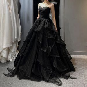 Robes sexy urbaines tempérament noir élégant fête de mariage sans bretelles à plusieurs niveaux drapé robe de bal 2023 robe de bal formelle Dres robes 230627